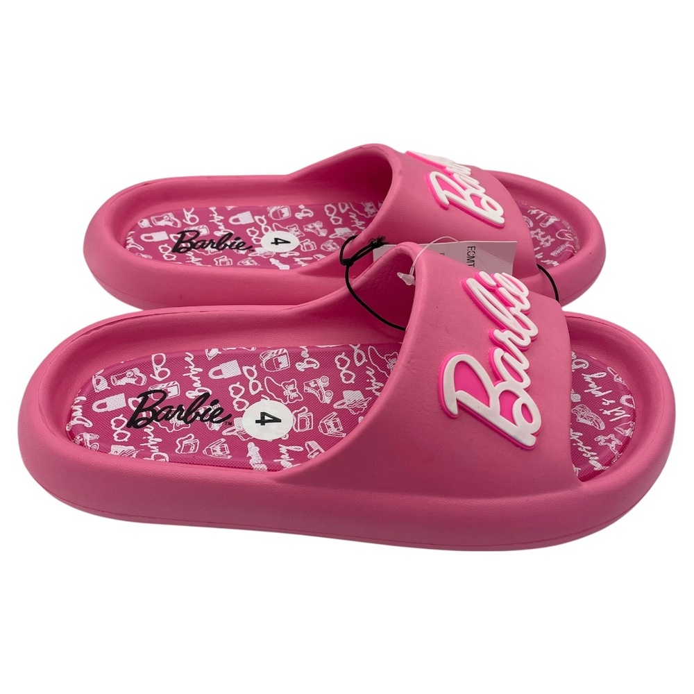 BARBIE Mattel girls pink logo slides sandals Size 4